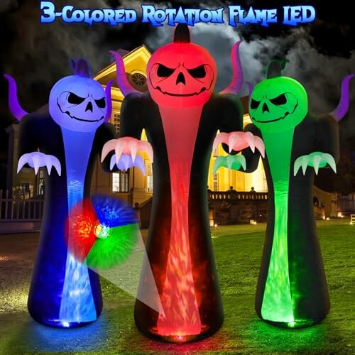 Three colorful inflatable ghost decorations with LED lights.