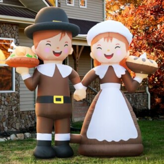 6ft Tall LED Lighted Inflatable Pilgrim Boy and Girl