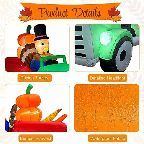 Thanksgiving inflatable decoration with turkey, detailed headlight, bumper harvest, and waterproof fabric.