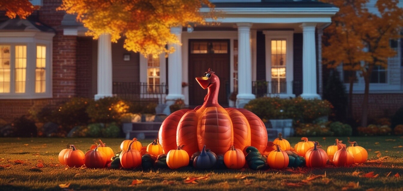Thanksgiving inflatables at night